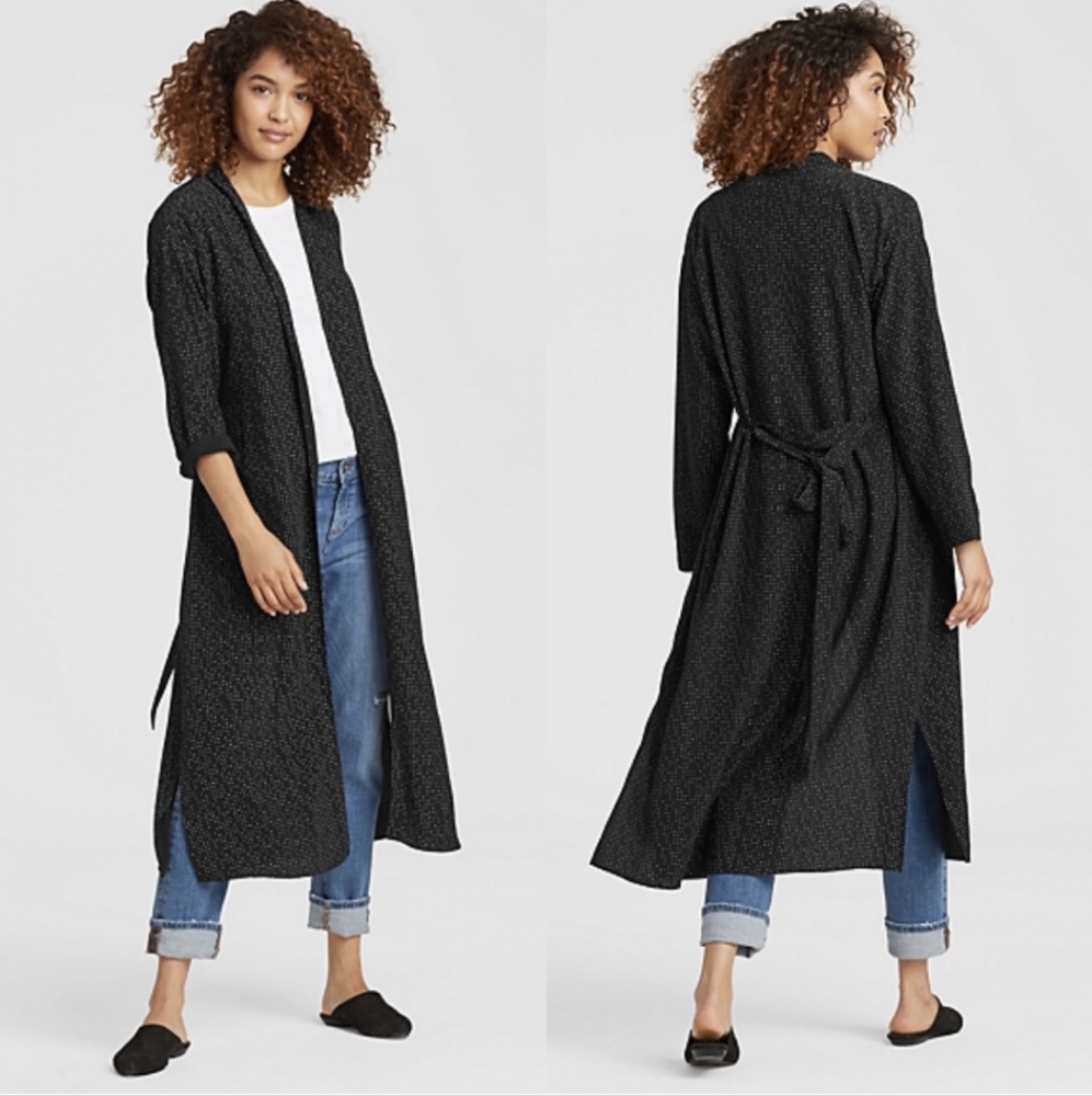 Eileen Fisher Morse Code Tencel Viscose Kimono Cardigan